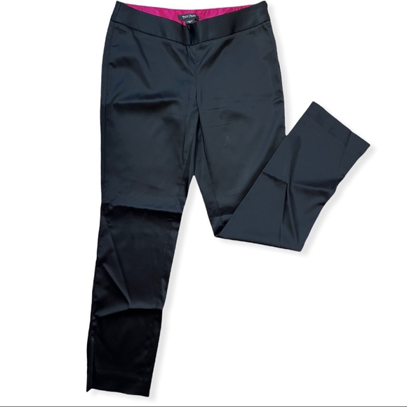 Black Satin "Legacy" Pants from WHBM, Straight Leg, Holiday Dress Pants Size 8R - Picture 2 of 6